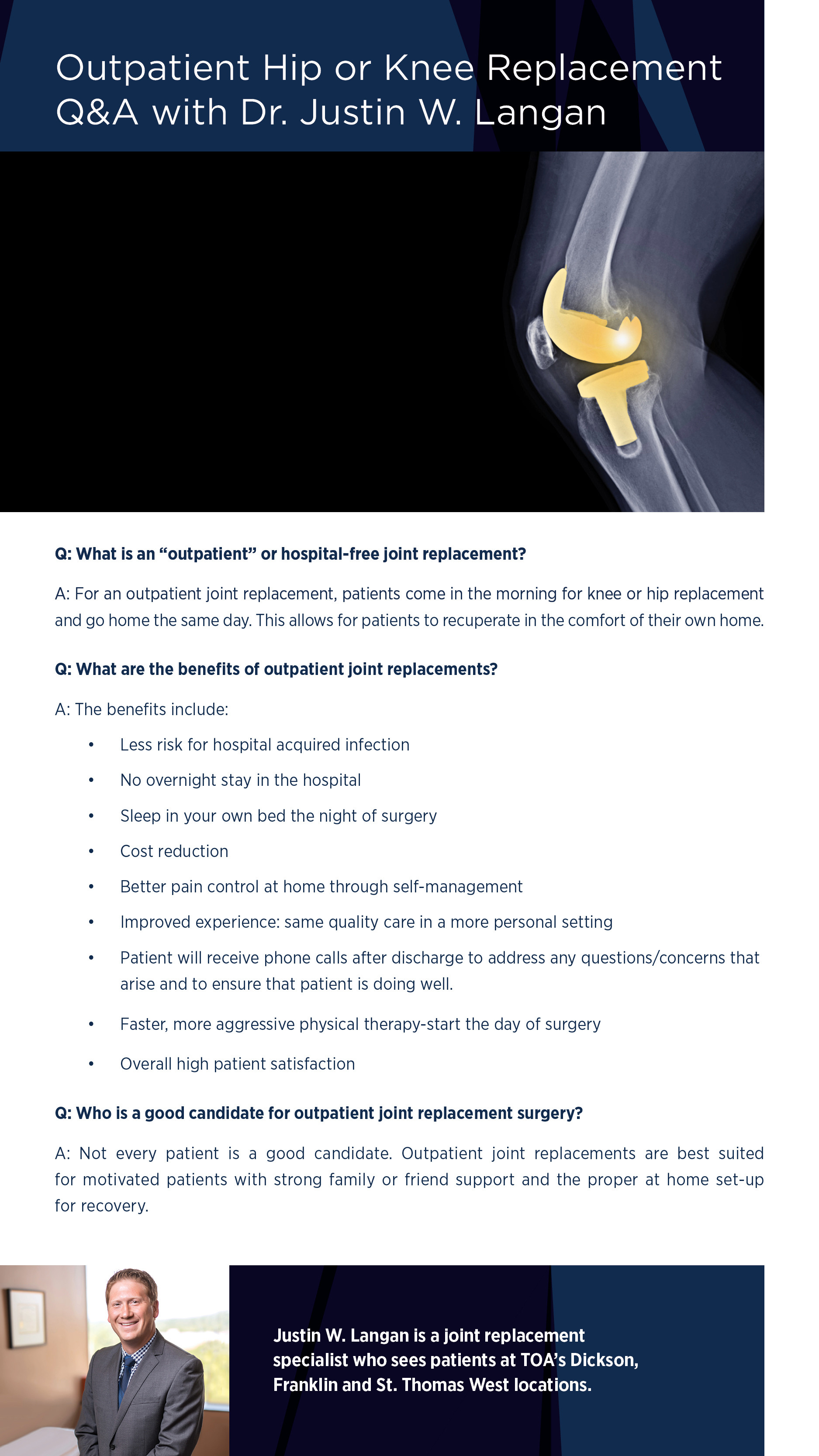 Outpatient Hip & Knee Replacement Q & A with Dr. Justin W. Langan